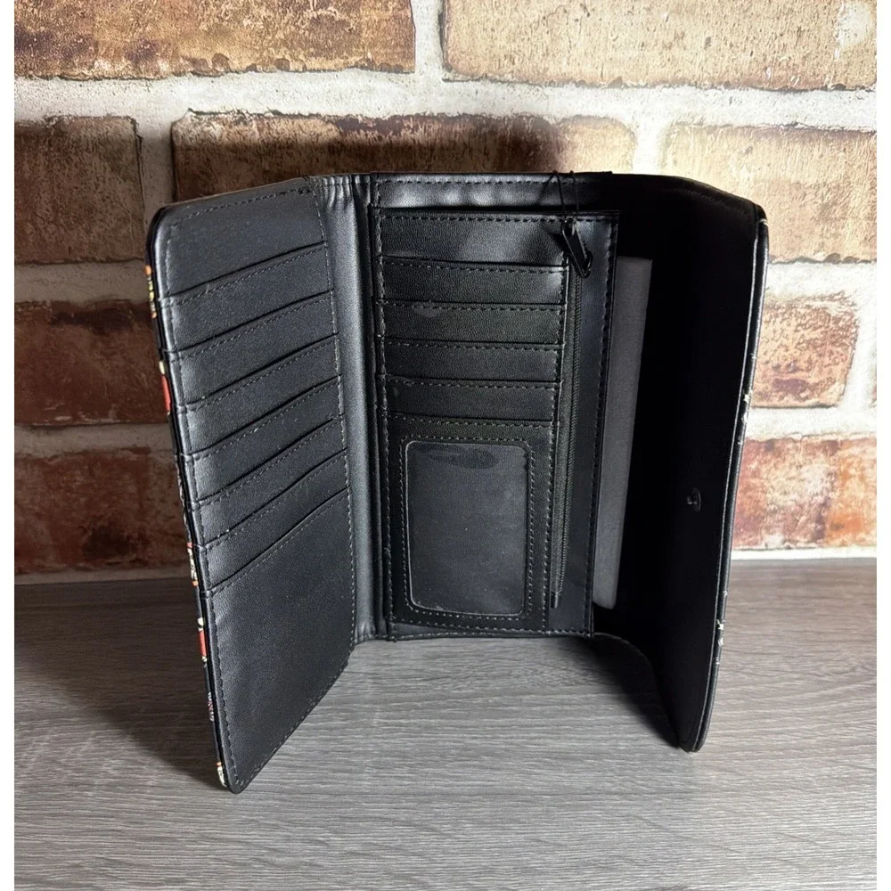 NWT Ed‎ Hardy Wallet Card Holder Bifold Snap Closure Black Graphic Tattoo Design